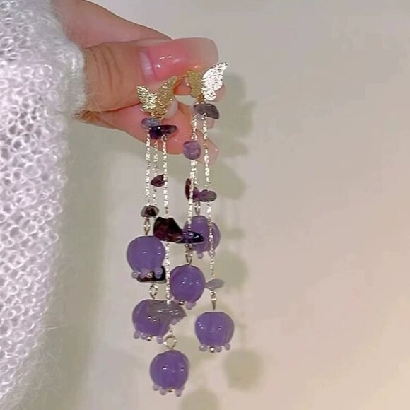 Butterfly Purple Temptation Flower Earrings - Picture 5 of 5